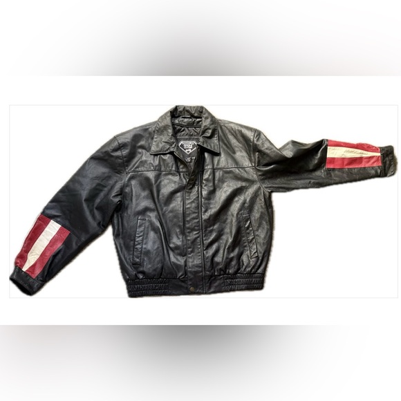 Diamond Plate Genuine Leather USA Eagle Jacket Black Biker Moto Boxy Work Style - Picture 6 of 11